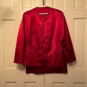 Fabulous red satin suit size 14 no brand label